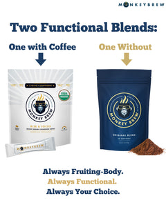 Monkey Brew Rise & Focus: Organic Dark Roast Arabica Mushroom Coffee - 1,750mg Adaptogenic Blend w/Lion’s Mane, Turkey Tail, KSM-66 Ashwagandha, Fruiting Body Only, Promotes Energy Focus & Immunity